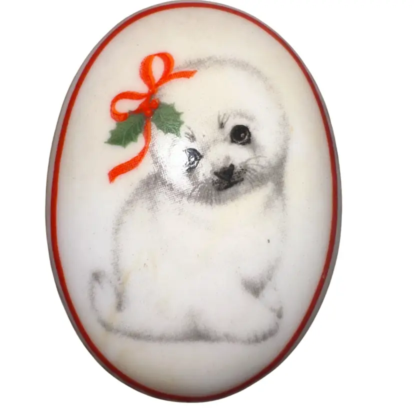 Ceramic Seal Pup Christmas Brooch Pin