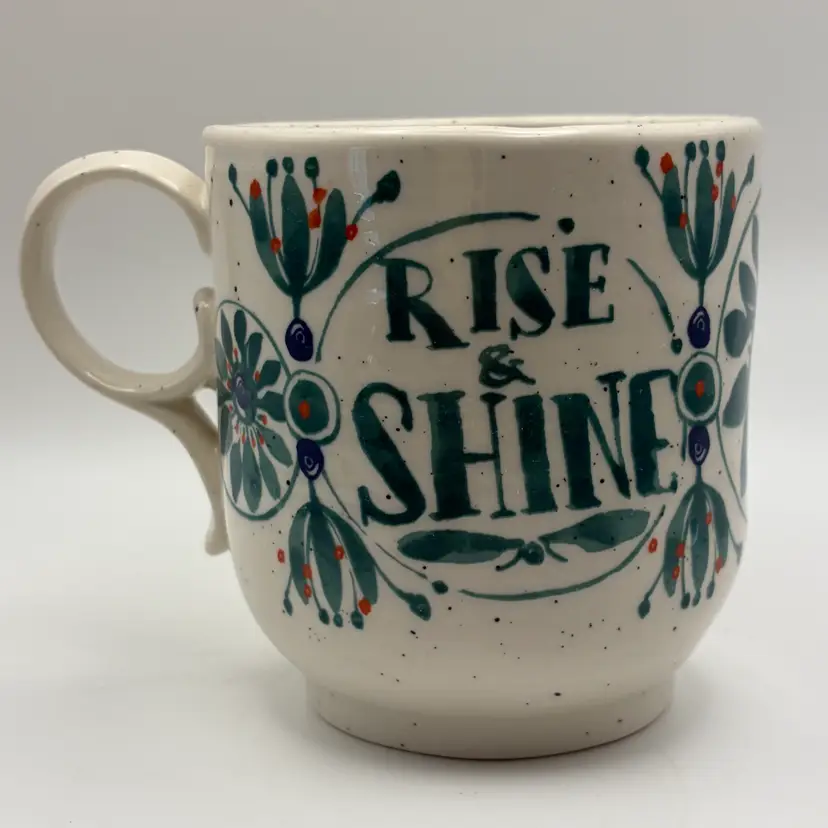 Anthropologie Elevenses Rise & Shine Mug Speckled Boho Floral Stoneware EUC