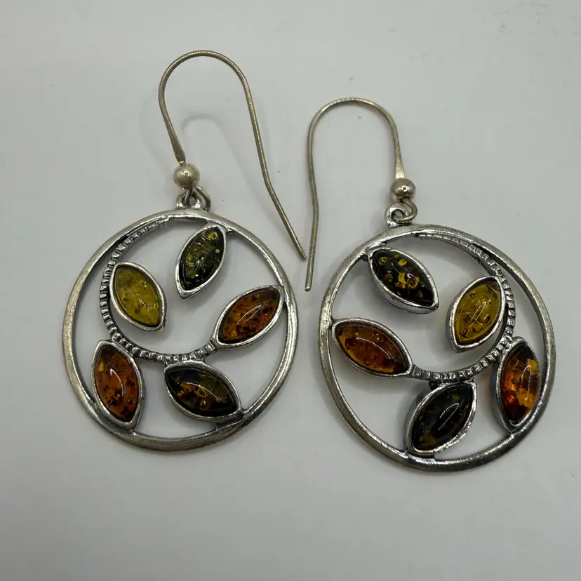 Autumn Leaf Sterling & Amber Or Resin? Earrings 1.25”