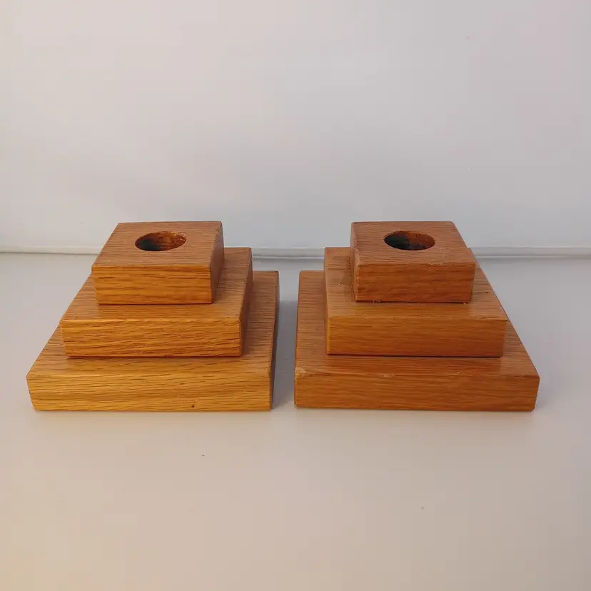 Pair of wooden candleholders