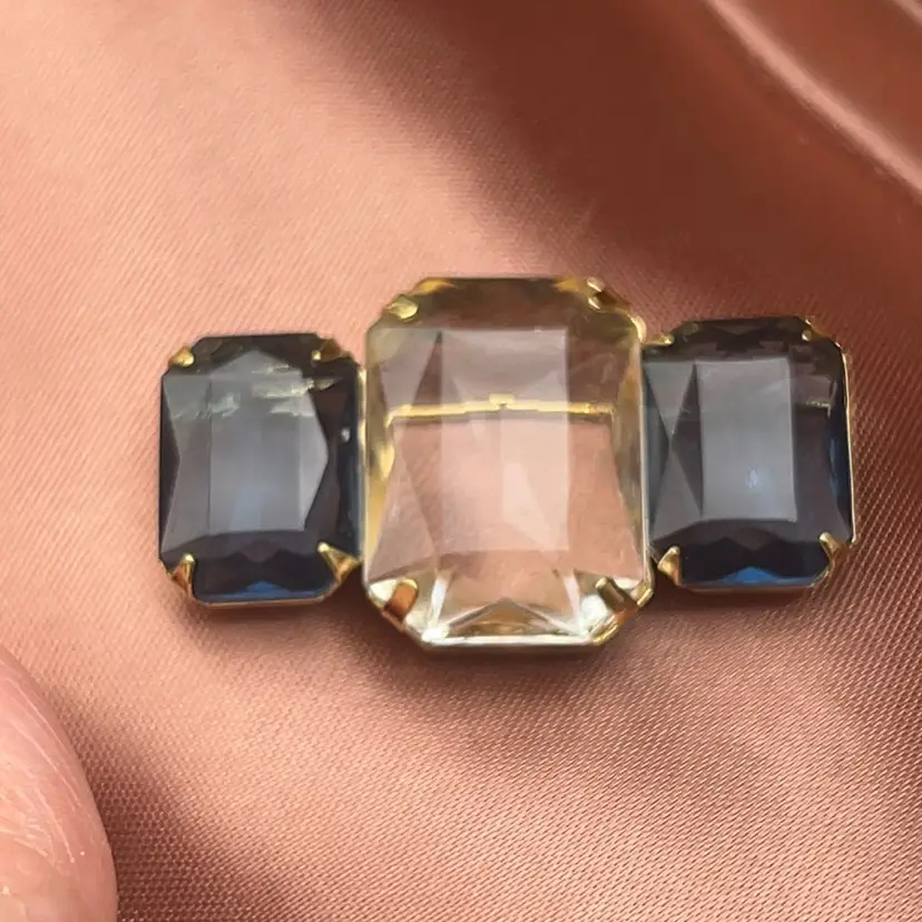 Vintage Avon Geometric Acrylic Brooch Gold Tone Black & Clear Faceted Statement Pin - Not Glass