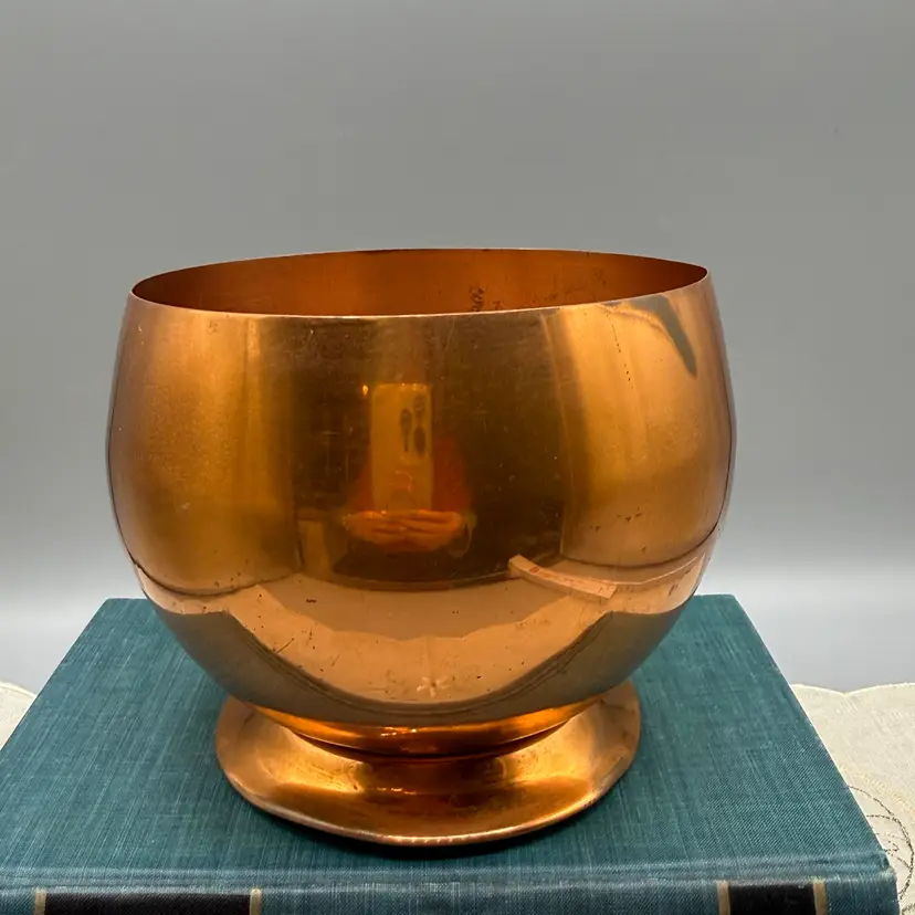 🐞Vtg Coppercraft Guild solid copper pedestal bowl 4 5/8x5.5”