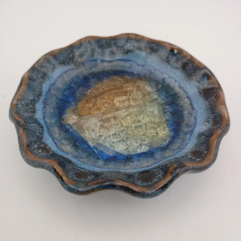 Crushed glass and pottery trinket dish