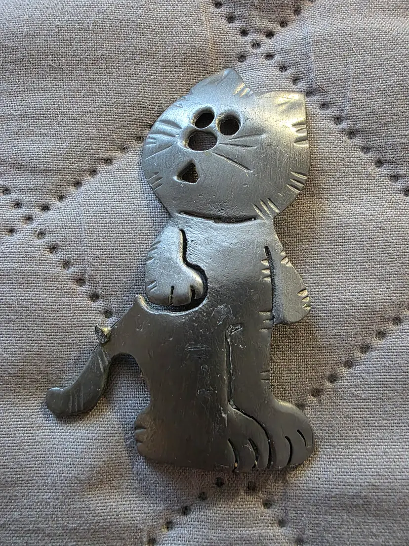 Vintage Pewter Cat Brooch by Ultra Craft