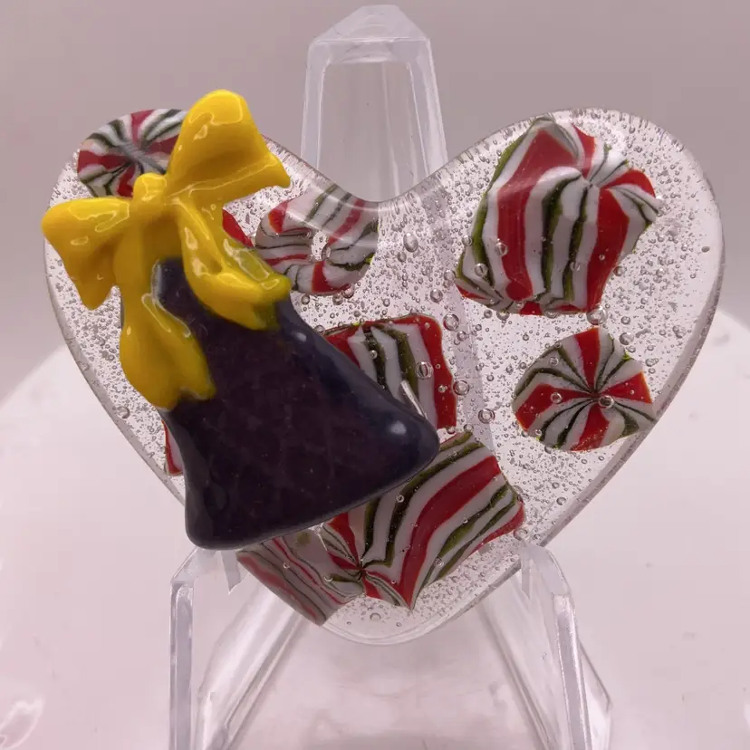 Made by Me! Fused Glass Pocket Heart Christmas Bell 1.75” Handcrafted Studio Art SECOND