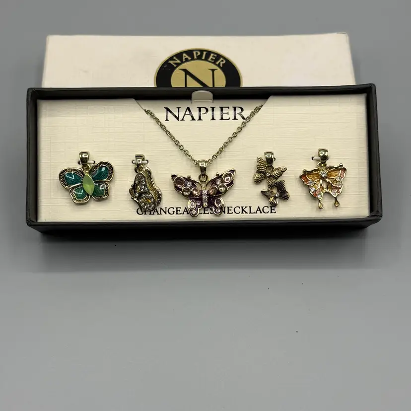 Vintage Napier Butterfly Charm Necklace with Four Interchangeable Pendants