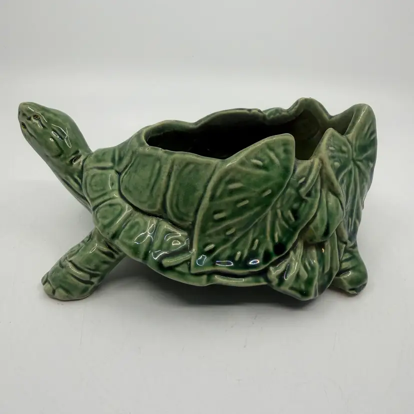 1950s Vintage McCoy Pottery Turtle Green Planter 4H X 8L