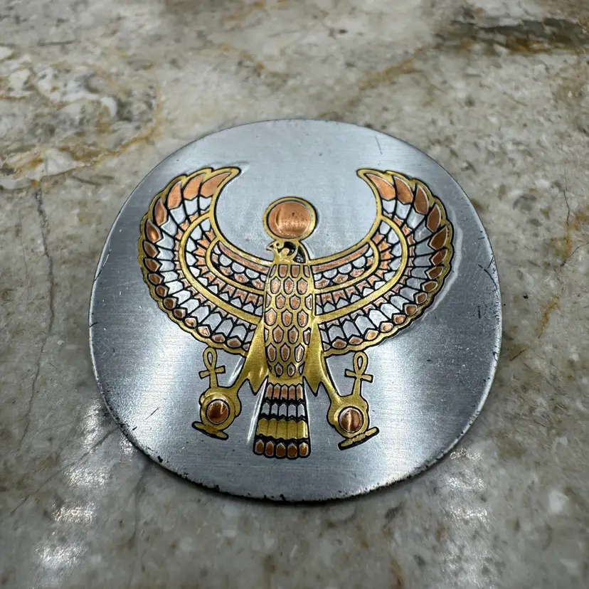 Vintage Reed & Barton Damascene Egyptian Revival King Tut Falcon Brooch Pendant