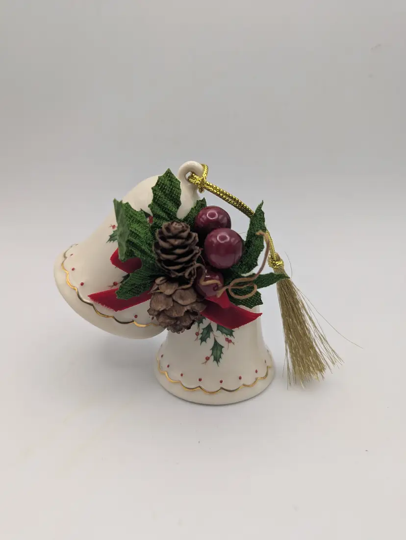 Lenox Holiday Bells Ornament 2020 Figural Holly & Berry Gold Accents