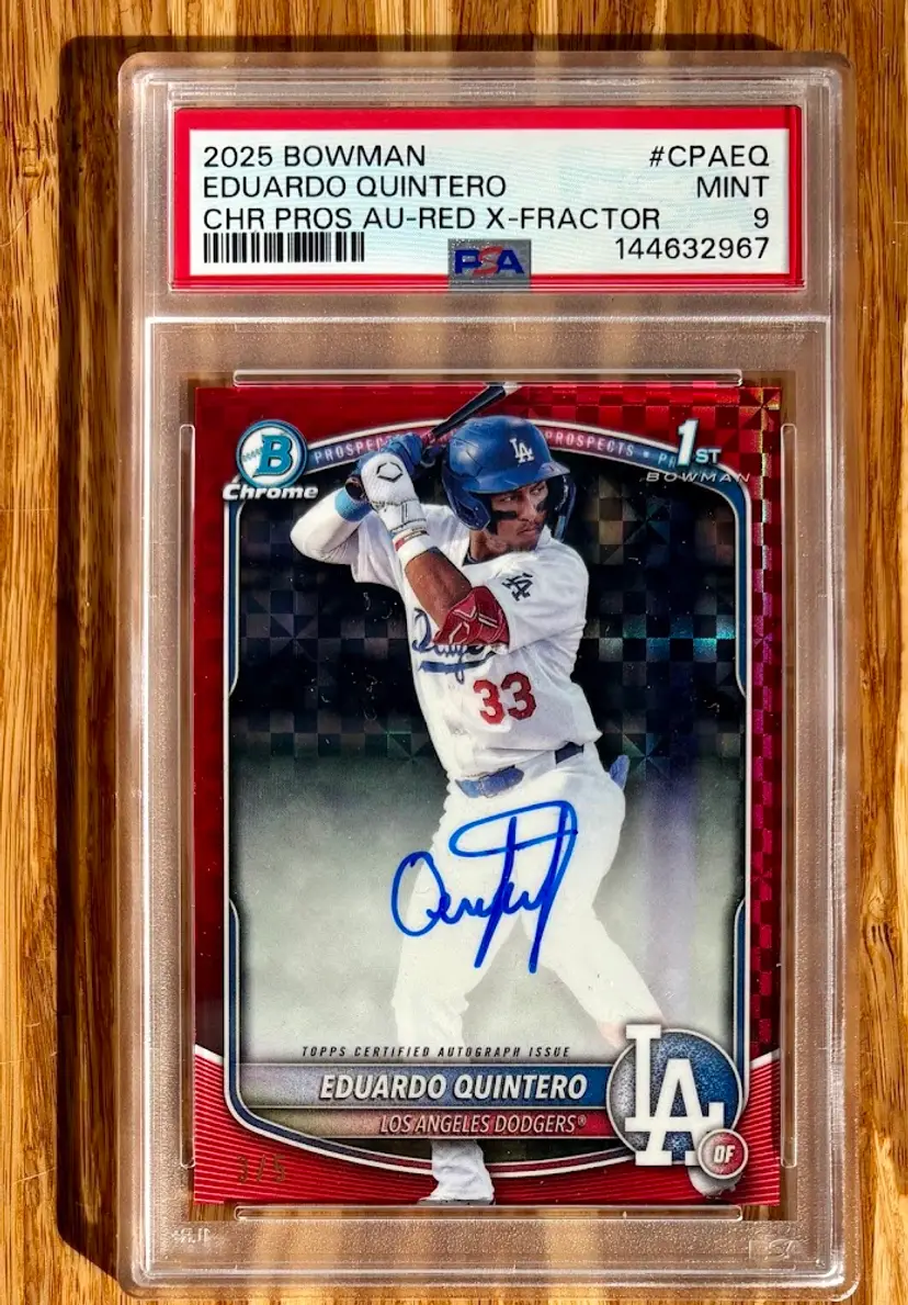2025 Bowman Eduardo Quintero Red X-Fractor Prospect Auto #3/5 PSA 9 CPA-EQ Los Angeles Dodgers