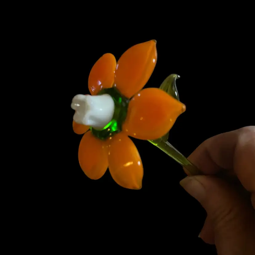 #31- Just In From Ukraine 9 Inch Hand Blown Glass Flowers As Pictured