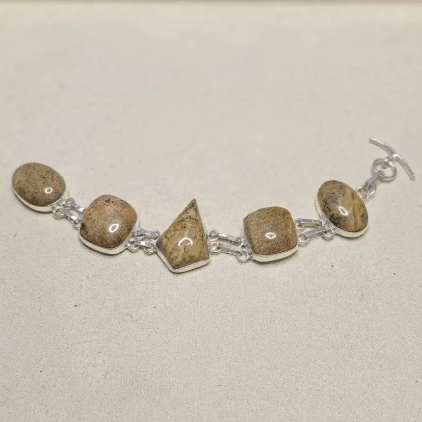 Handcrafted Sterling Silver Picture Jasper Articulated Link Bracelet