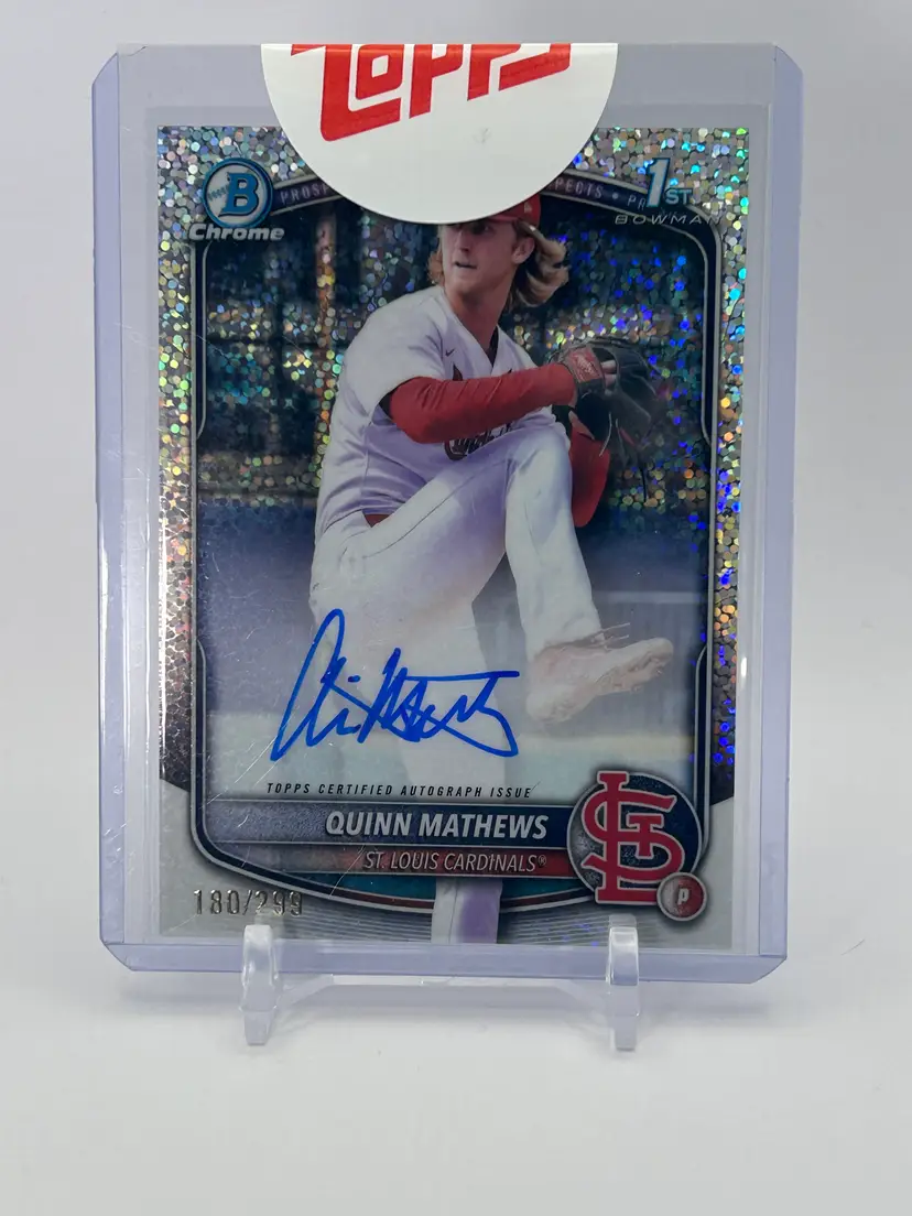 Quinn Mathews - 2025 Bowman Draft Chrome 1st Speckle Auto /299 - St. Louis Cardinals