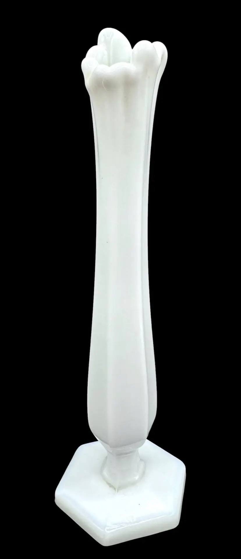 Vintage Westmoreland Milk Glass Swung Bud Vase Paneled Hexagon Base White 9.5”