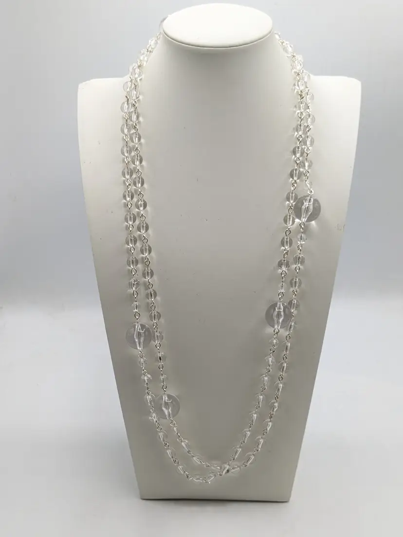 Sequin Silver Tone Clear Acrylic Beaded Necklace NWOT