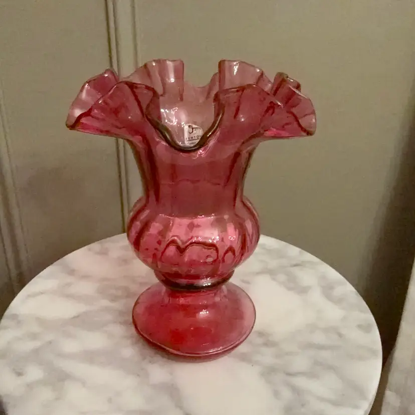 🔔 Fenton Country Cranberry Ruffled Vertical Optic Rib Vase #1553 6.5” Tall