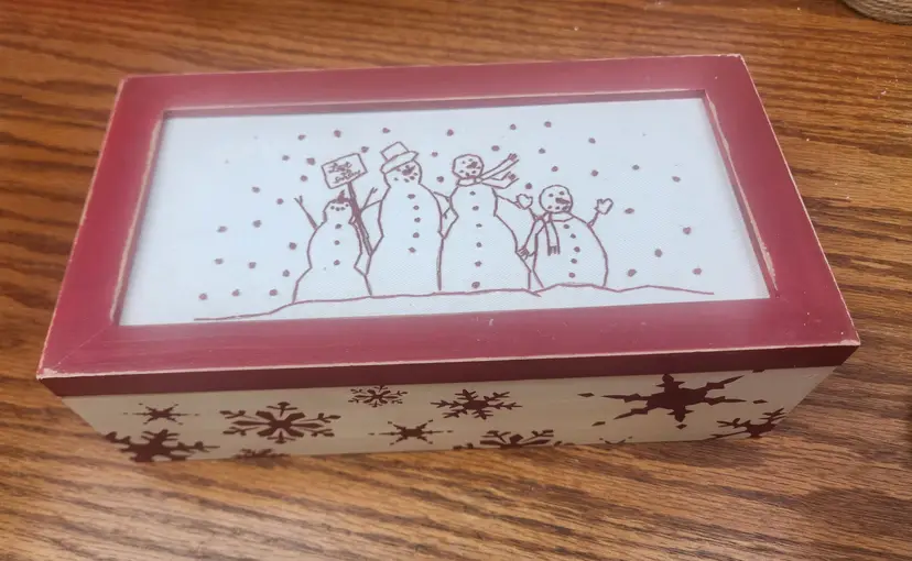 Hand Embroidered Snowman Box