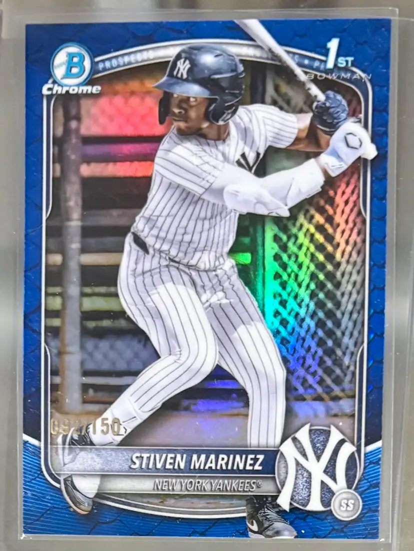 2025 Bowman Chrome Stiven Marinez 1st Blue Reptilian Refractor Parallel /150 New York Yankees