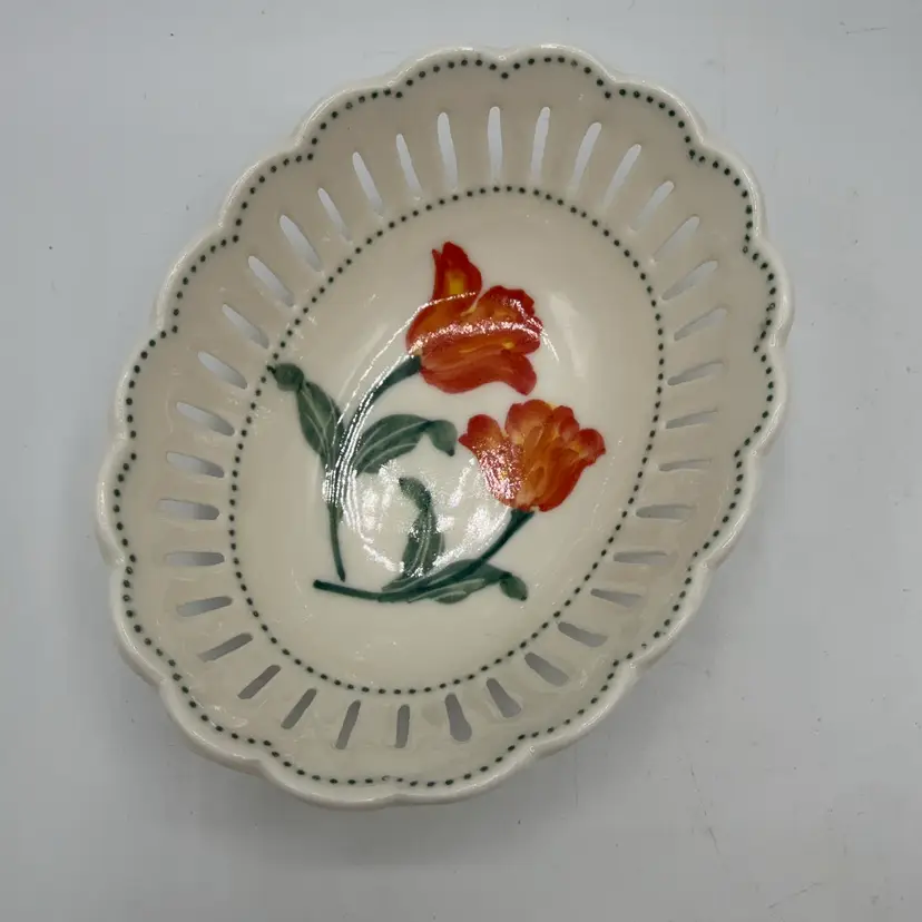 Delft Holland Orange Green Oval Trinket Dish In Box