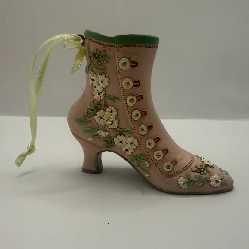 Avon 2000 Pink Floral Victorian Boot Shoe Ornament 3.25”
