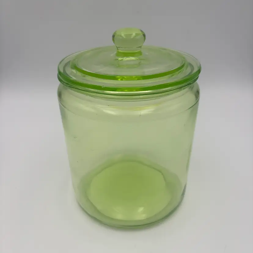 Anchor Hocking Vintage Green Uranium Depression Glass Round Biscuit Cookie Jar Canister Depression Glass