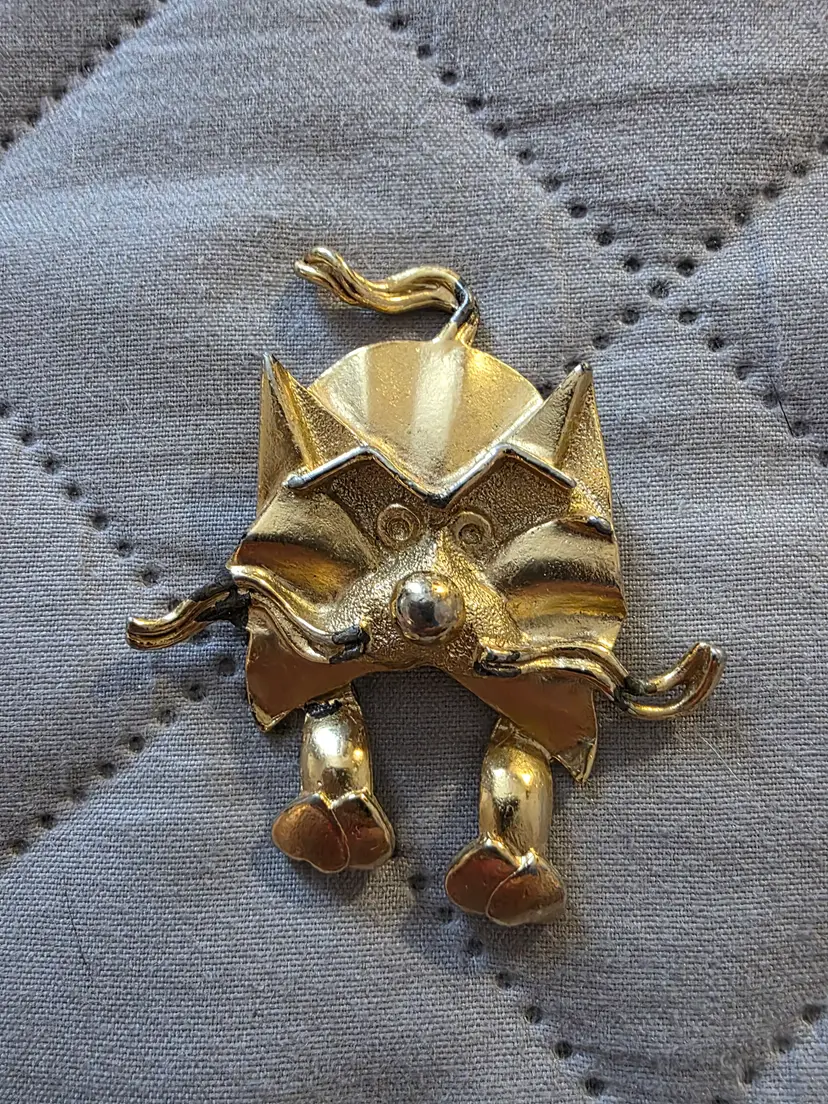 Vintage Gold-Tone Walking Cat Brooch