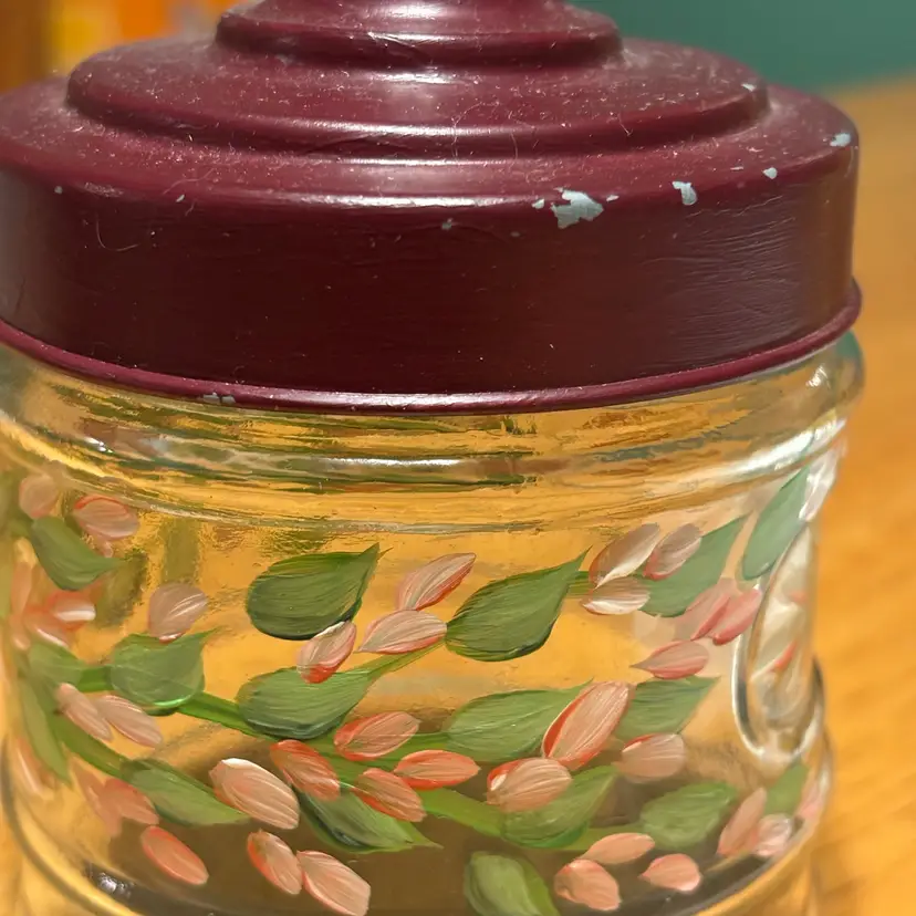Glass Hand Painted Small Canister/metal Top