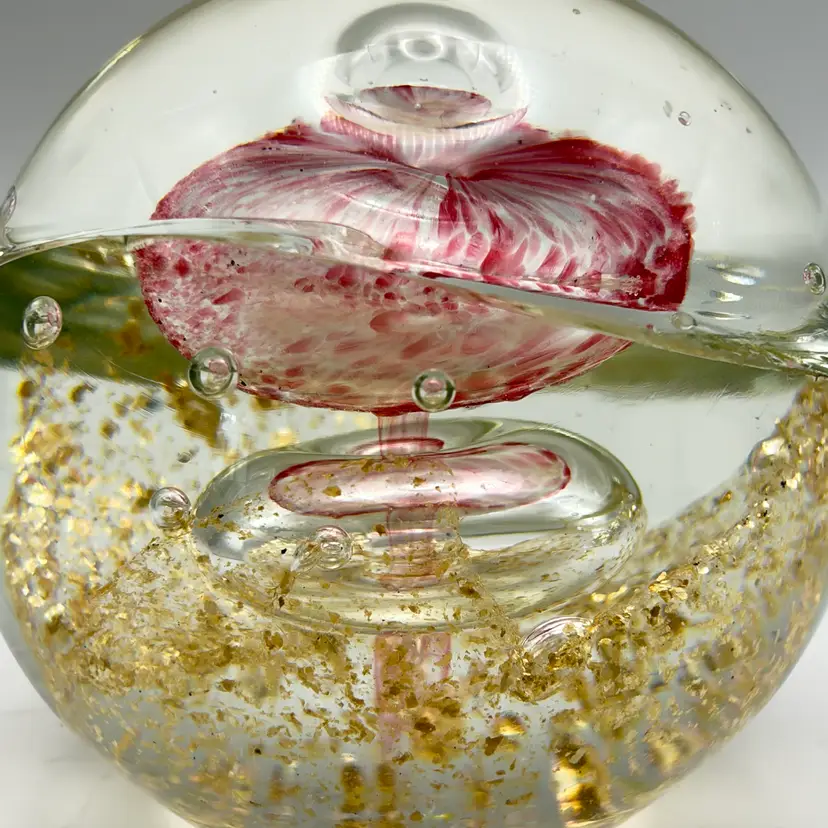 Vintage Art Glass Pink Mushroom Paperweight 3.5” Murano Style Grandmillennial