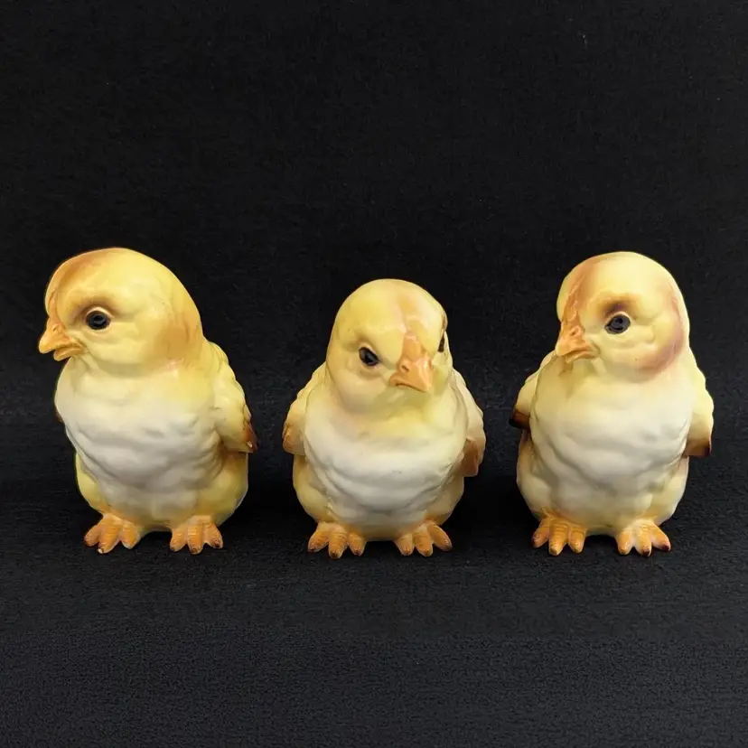 Vintage Lefton Easter Baby Chicks Spring Ceramic Yellow Decor Set of 3 READ