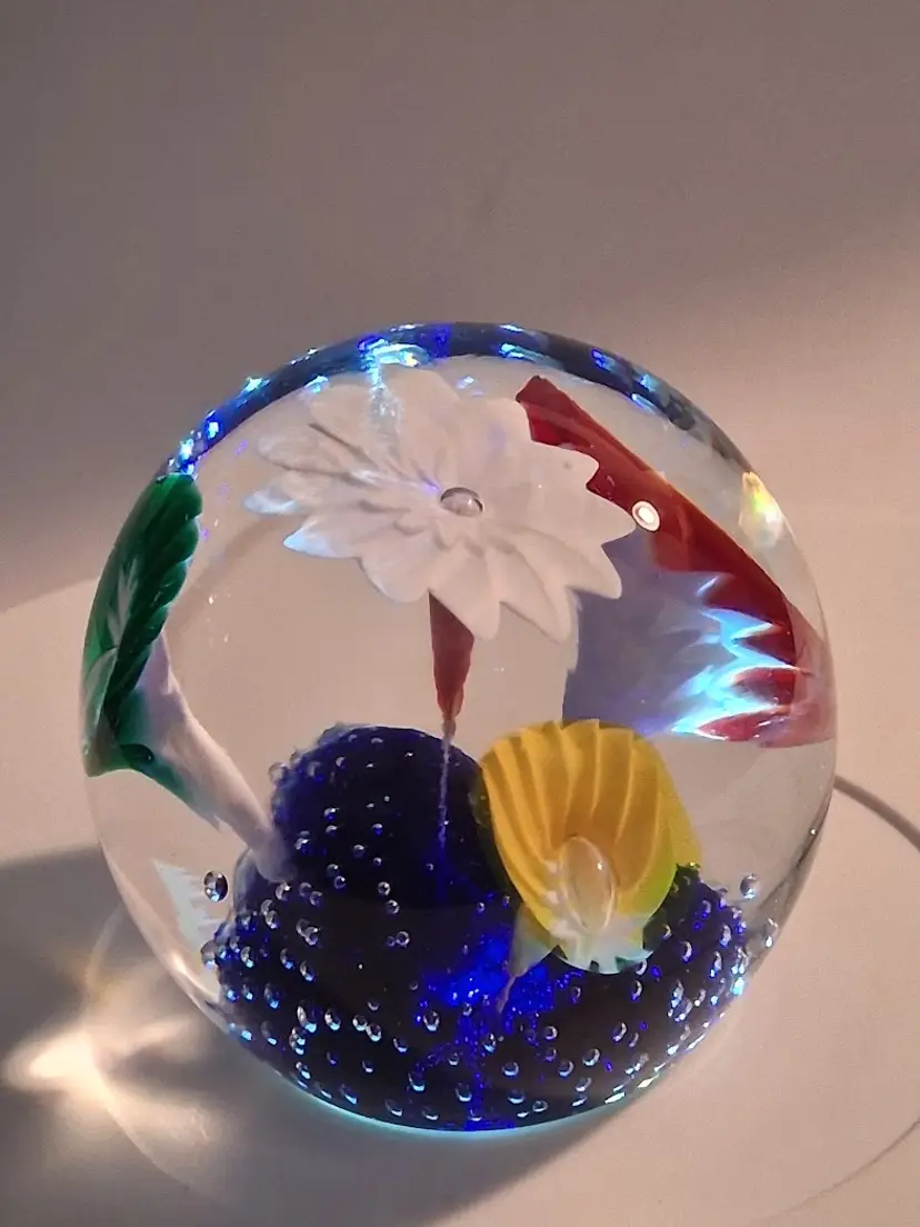 Vintage Murano Italy, Fratelli Toso Multi-Color, Bullicante Icepick Flower Paperweight