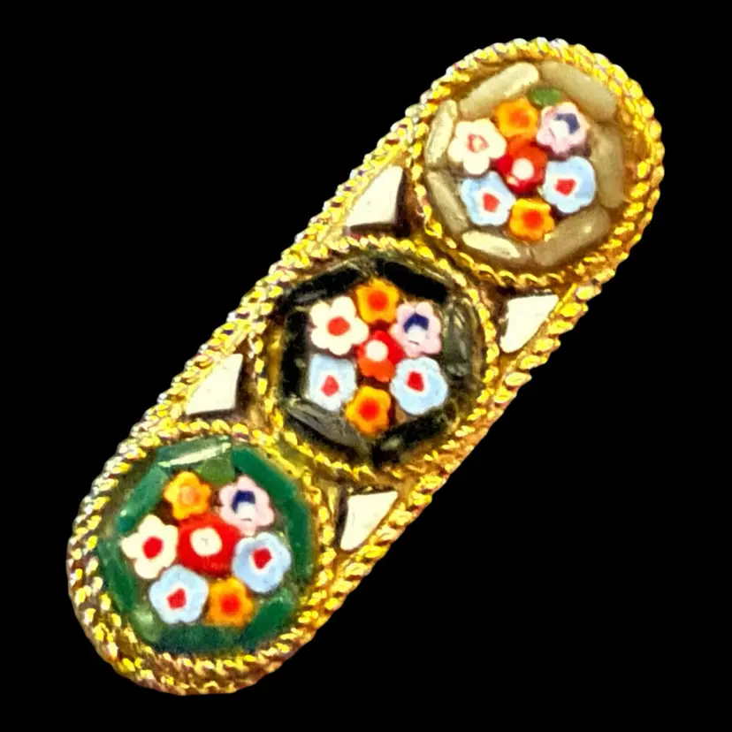 Micro Mosaic Floral Bar Brooch 1.25”