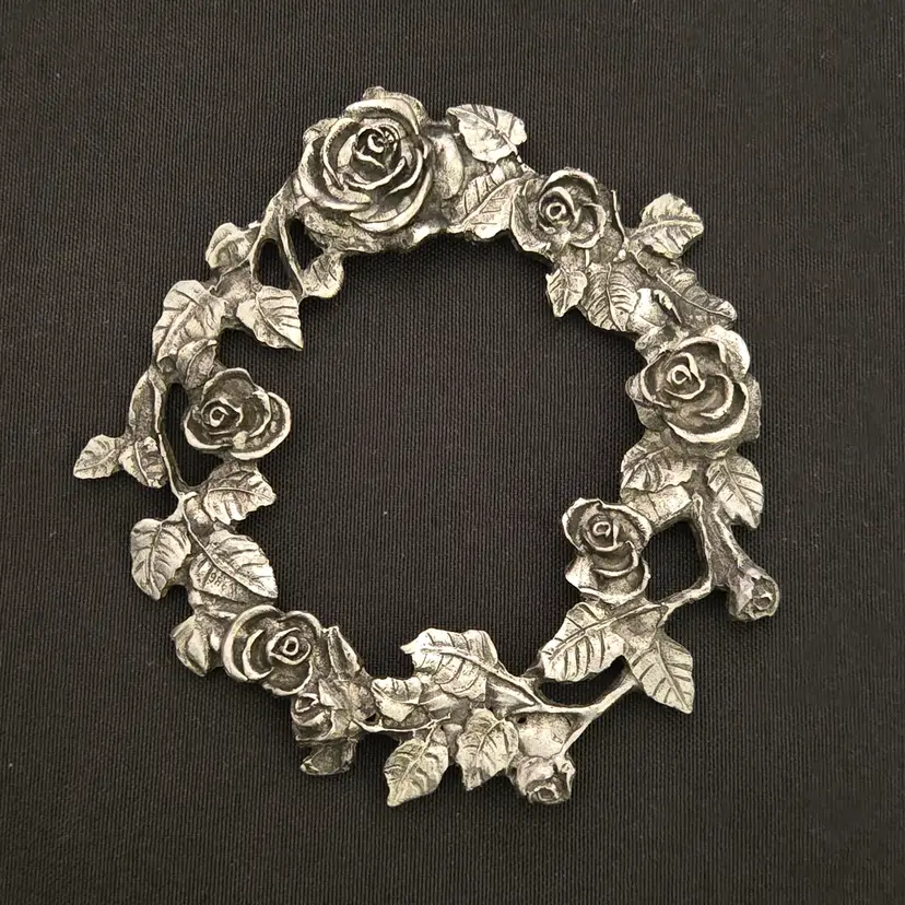 Pewter Rose Wreath Potpourri Jar Top (NO JAR INCLUDED) Unbranded 3⅝" wide Vintage