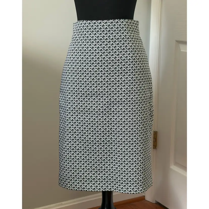 Andrea Jovine, Black/White, Lined, Pencil Skirt, Silver-toned Zipper, Cotton, Size 8