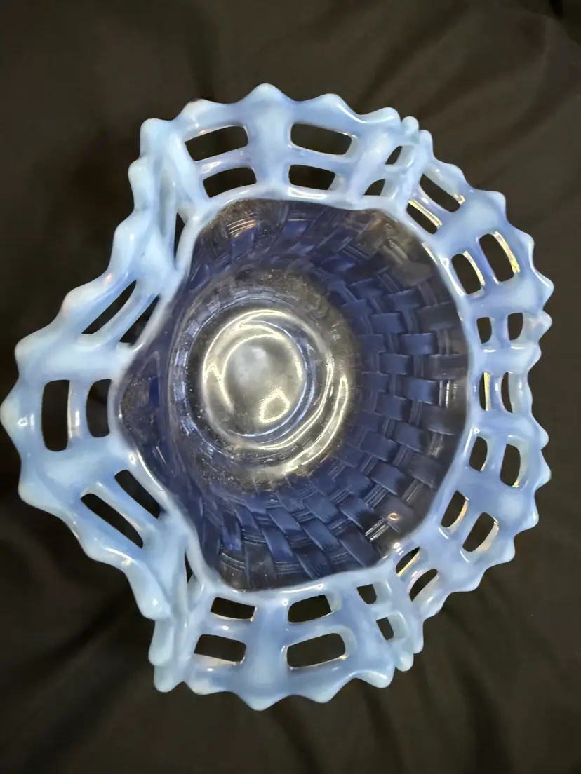 Blue basket weave glass decor bowl