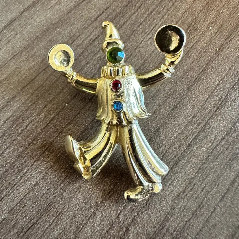 JJ Pin Clown Gold-Tone With Rhinestones