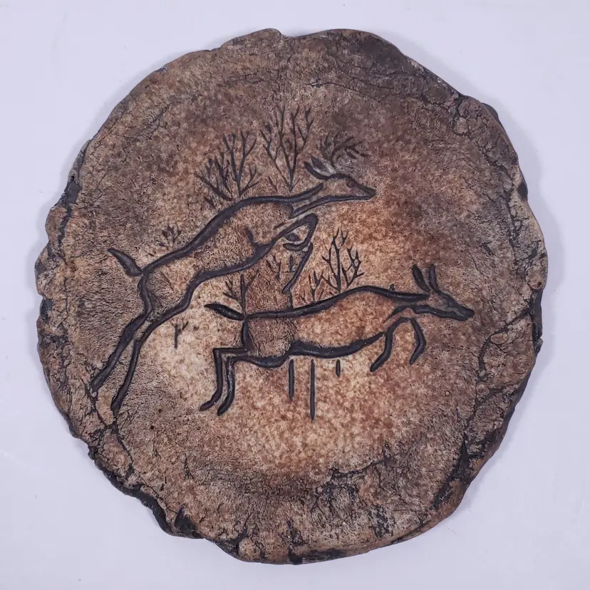 Vtg SIGNED Stan Langtwait Shapes of Clay Deer Woodland Round Plaque WALL DECOR
