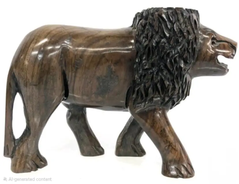Carved Ironwood Lion Figure, Possible Candleholder Due To Its Flat Top, 6.6" Tall