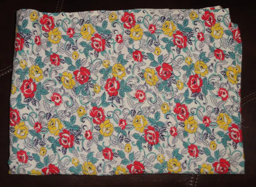 Feedsack Flour Bag Fabric ~ Full Open ~ Orange & Yellow Flowers ~ Turquoise Blue