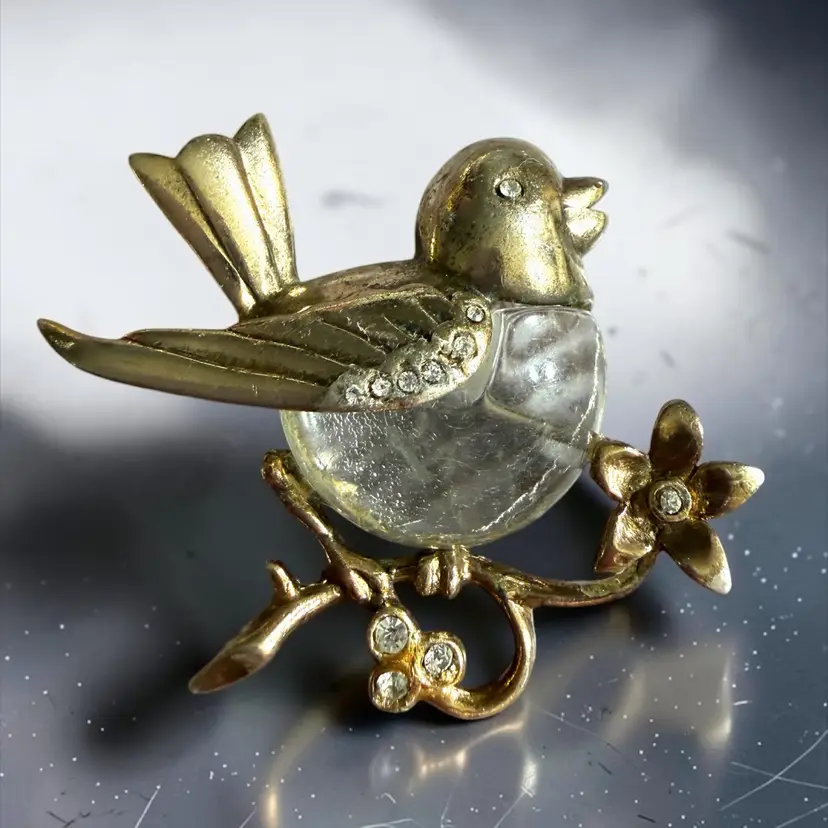 #1 Verified Sterling Silver Vermeil with Rhinestone Accents Signed Coro Jelly Belly Brooch By Adolph Katz - ca. 1941 - Tested