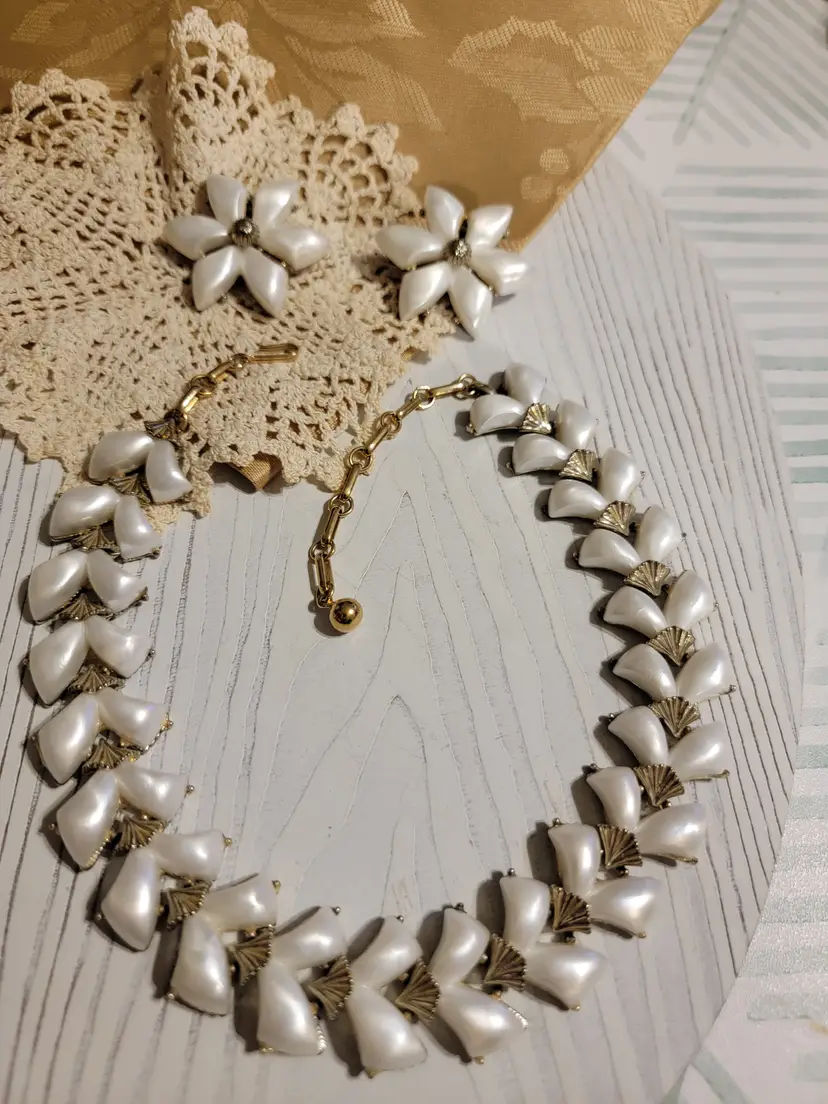 1950s Demi-parure Coro Pegasus
  white thermoset/ plastic set