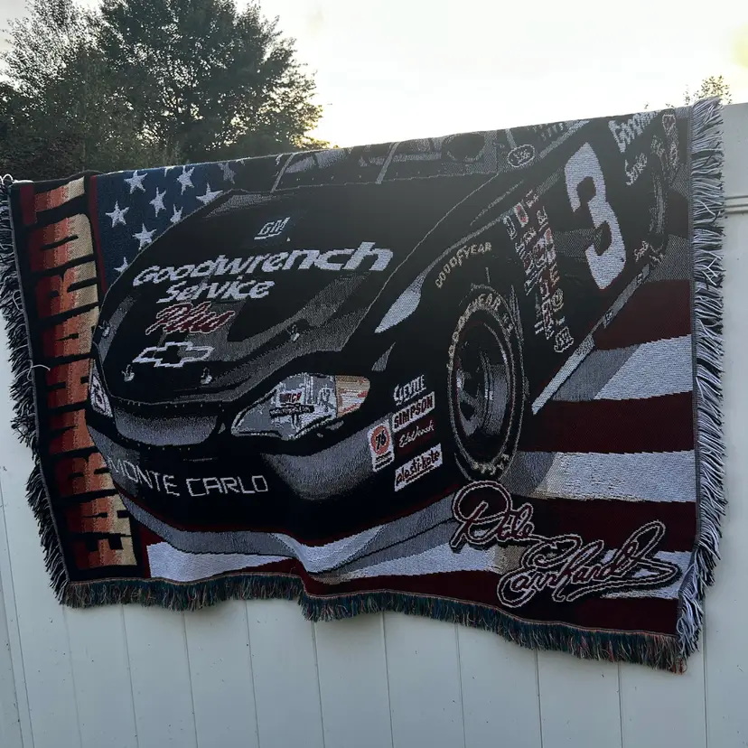 Dale Earnhardt With Car Tapestry Blanket 44 X 54”