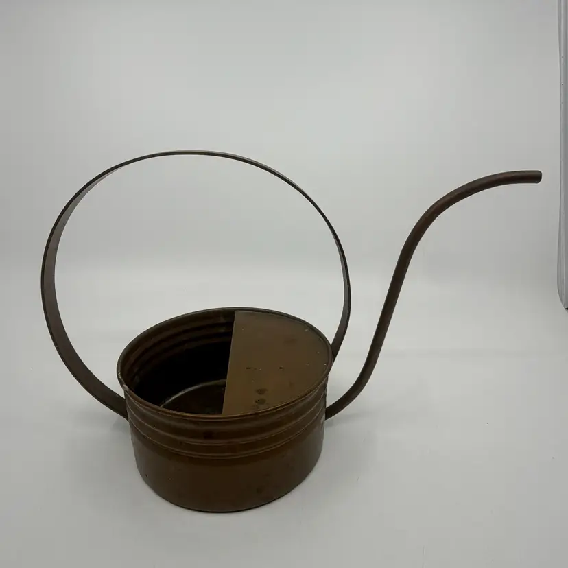 Vintage Modernist Copper Indoor Watering Can Loop Handle Patina