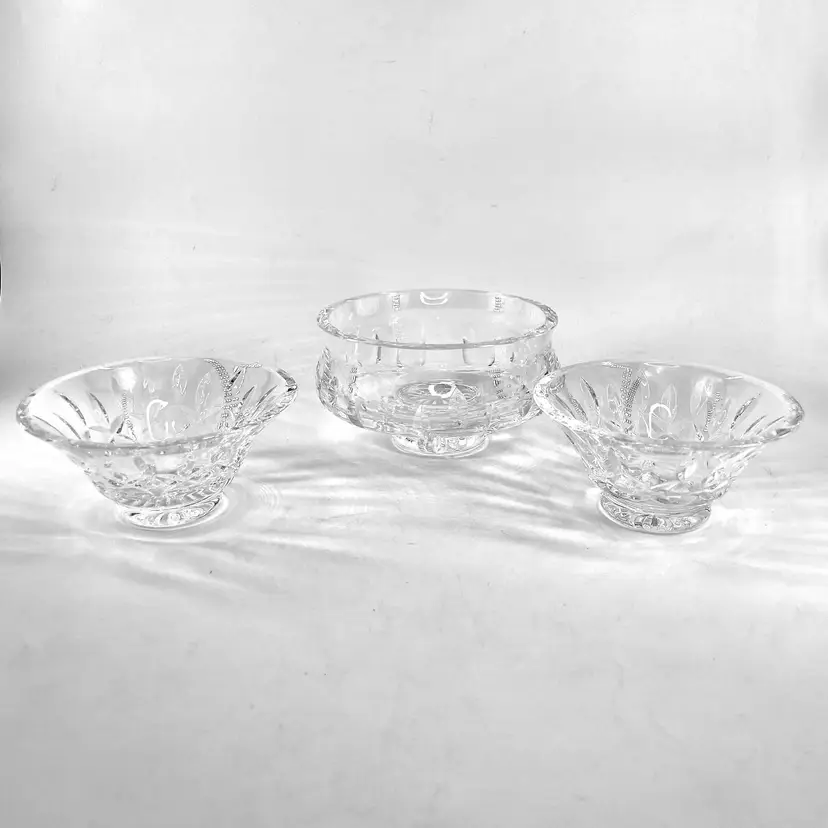 #538- Vintage Waterford Crystal 3pc Footed Console Set Lismore Pattern Discontinued Collection Candy Condiment Trinket Dish