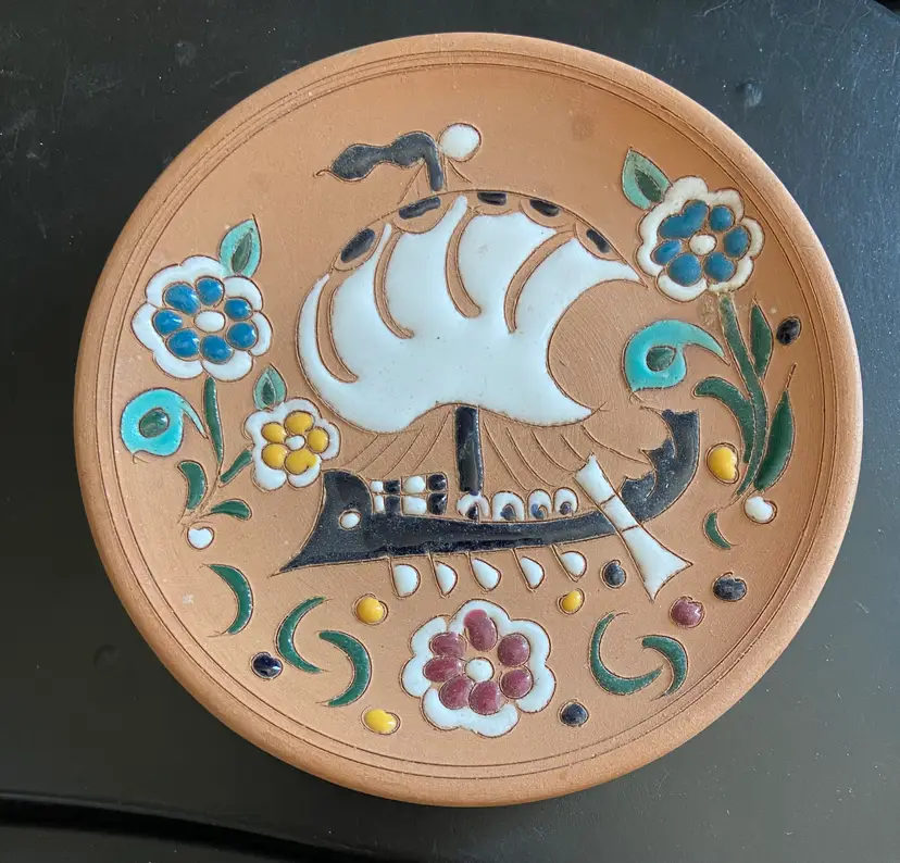 Handmade Manousakis Keramik Rodos Terra Cotta & Enamel Wall Plate, 5" Diameter