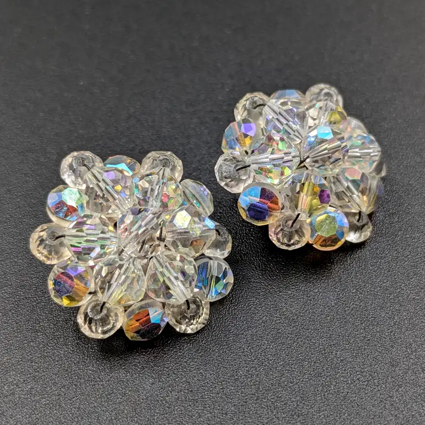 AB Crystal Beaded Cluster Earrings