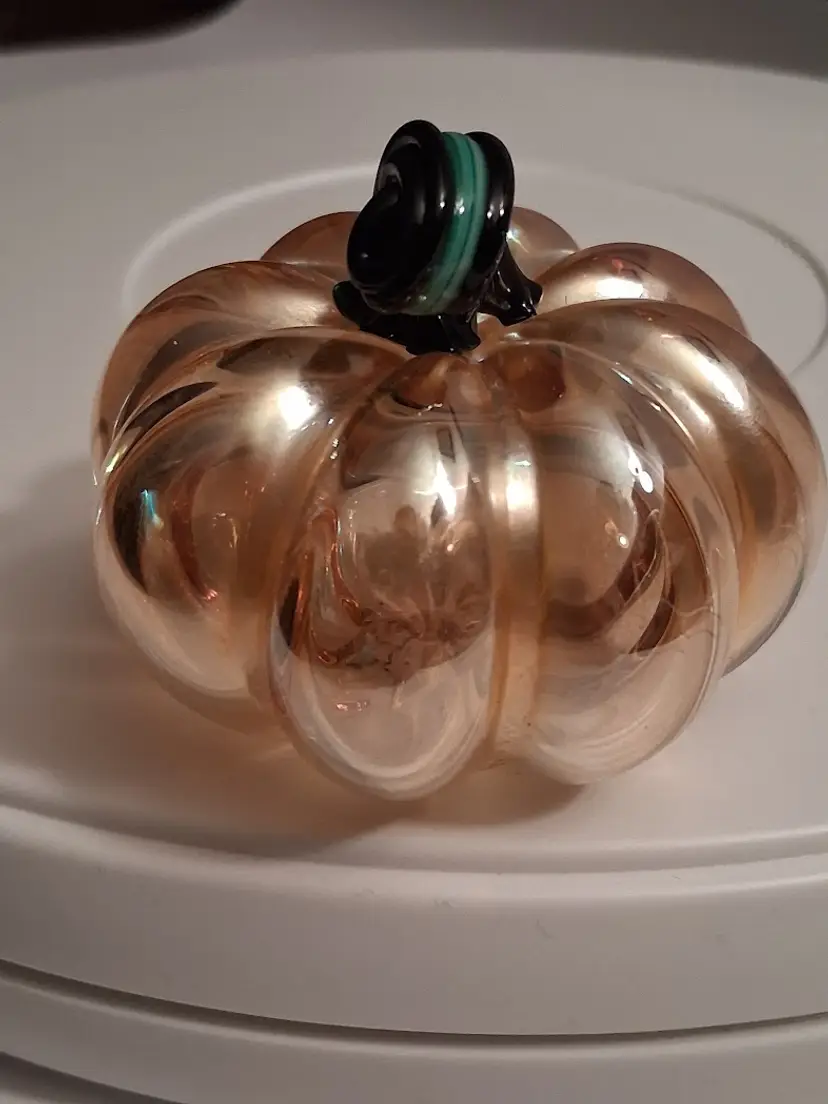 SIGNED DAVID SALAZAR IRIDESCENT ORANGE & GREEN MINI PUMPKIN PAPERWEIGHT/DECOR!