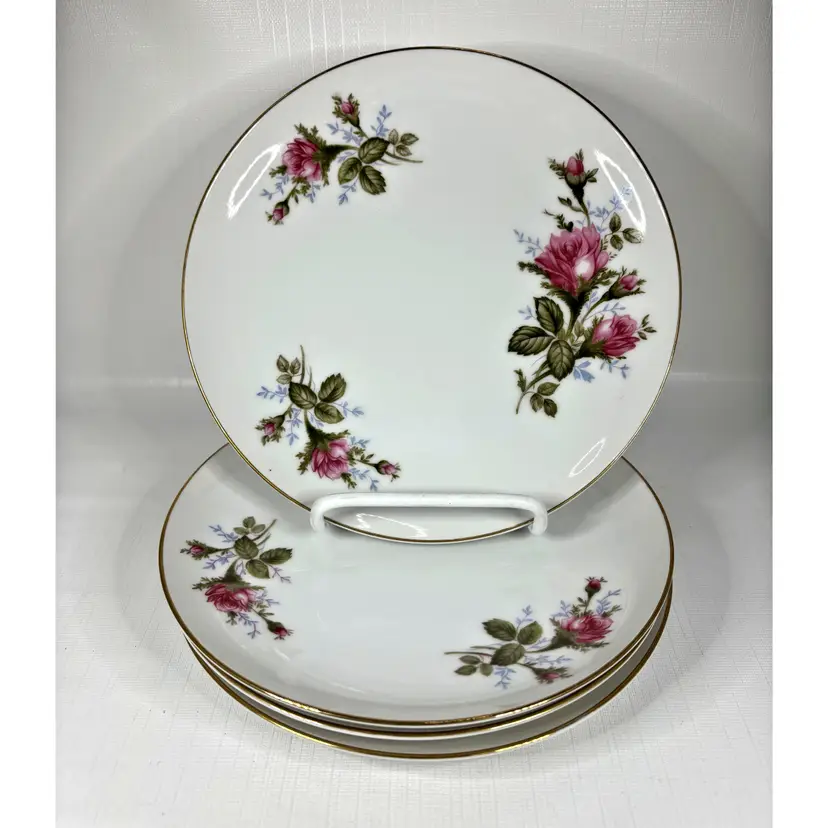 Sango 1960s Moss Rose Salad Plates Shabby Decor Cottage Made in Japan Vintage