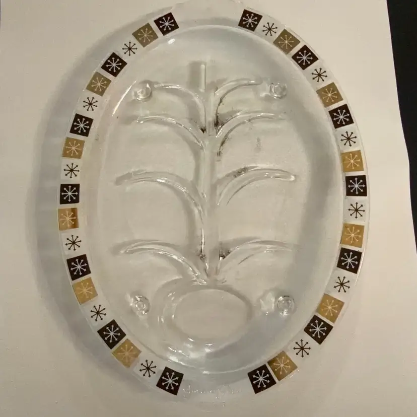 Inland Glass- Meat Platter/Tray- Atomic Starburst -Tree of Life  22k Gold Plate- 15”x11”