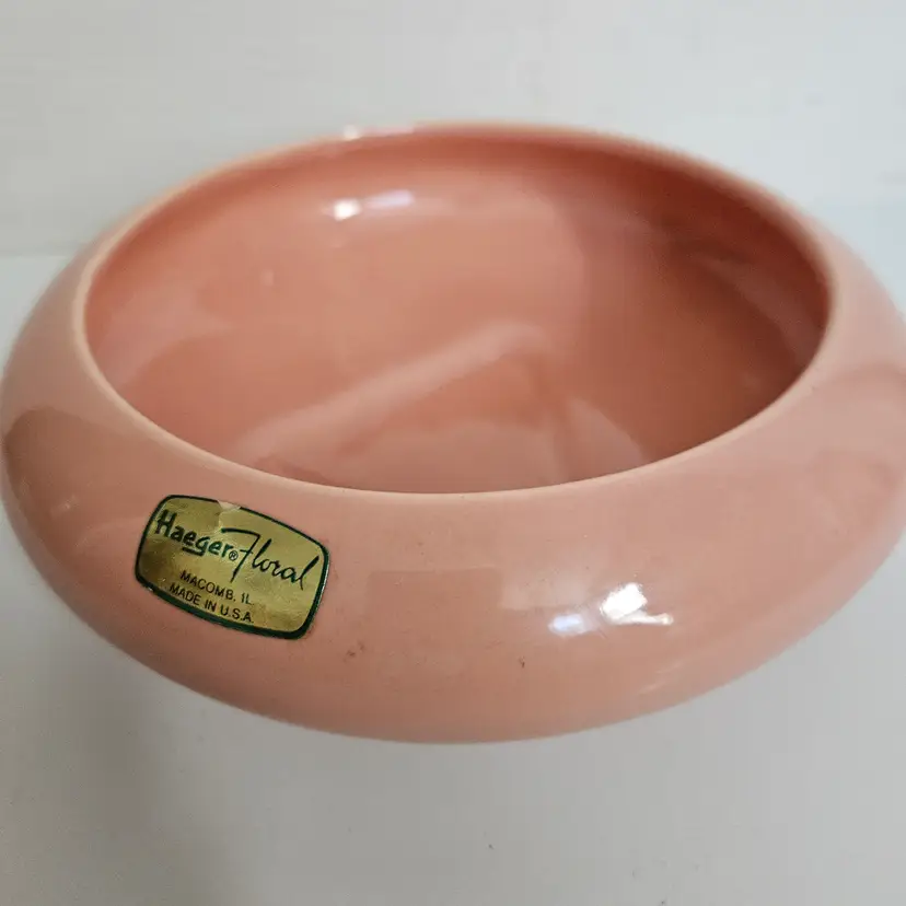 Vintage Haeger Pottery Peach Pink 7" Round Footed Planter Bowl