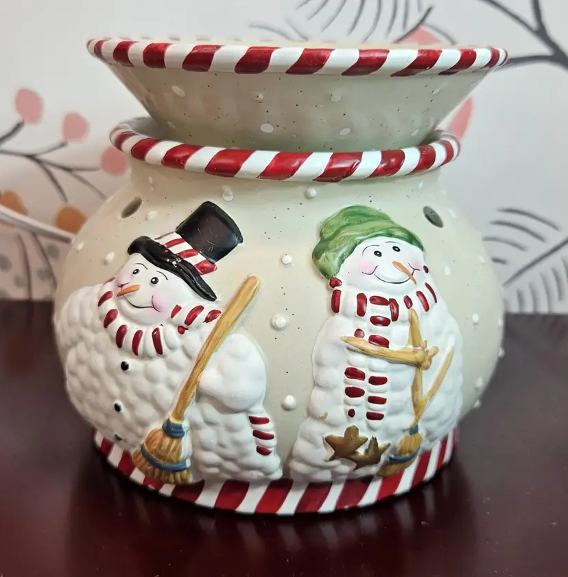 Diane Knott Ceramic Country Wax Warmer "Peppermint Puffy" Snowman Couple